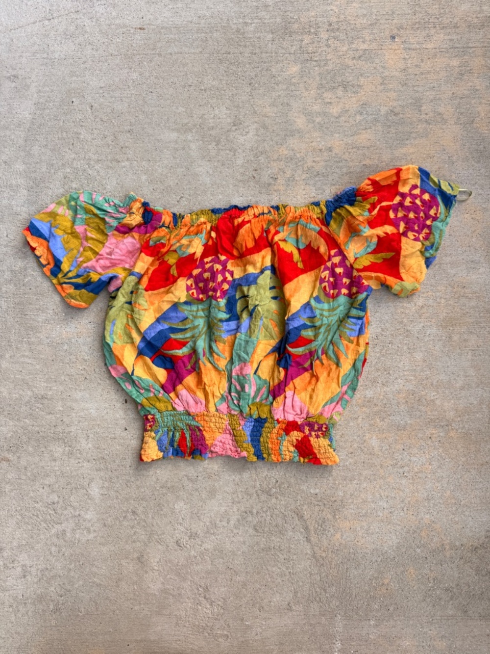 Christian Siriano New York Off-Shoulder Tropical Smocked Crop Top Small - Picture 7 of 7
